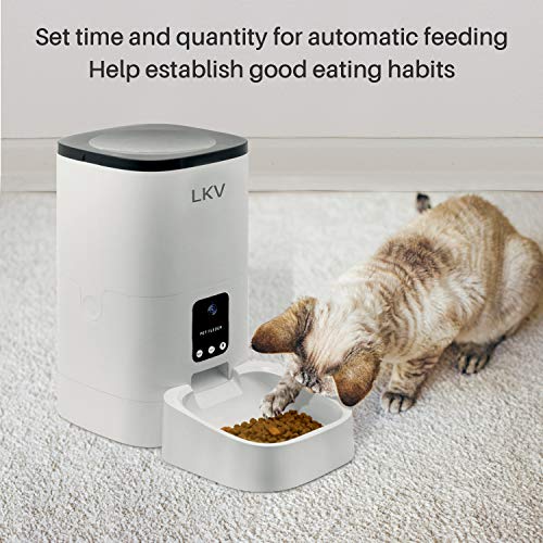 LKV Automatic Pet Feeder, Automatic Food Dispenser for Cats, Dogs and Small Animals, 6L, White (LKV-PFD-101)