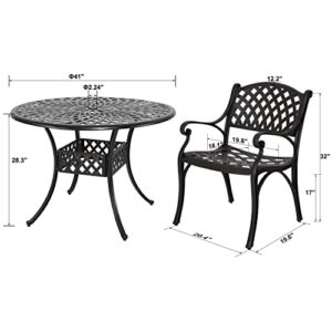 Nuu Garden 5 Pieces Outdoor Patio Dining Sets with Cushions, Cast Aluminum Round Outdoor Conversation Furniture Set for Balcony, Black with Antique Bronze at The Edge, Red