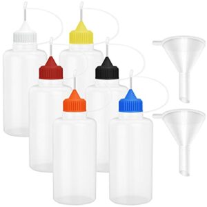 6 pcs 4 ounce needle tip glue bottle 120ml plastic dropper bottles multicolor lid with 2 pcs mini funnel for small gluing projects, paper quilling diy craft, acrylic painting