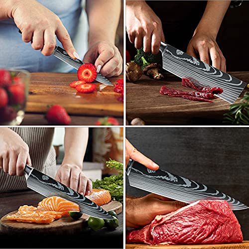 Dfito Kitchen Chef Knife Sets, 3.5-8 Inch Set Boxed Knives 440A Stainless Steel Ultra Sharp Japanese Knives, 8 Pieces Knife Sets for Professional Chefs