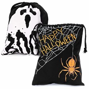 halloween trick or treat candy bags | washable canvas tote bag | drawstring bag for halloween candy | ghost & spider house bags