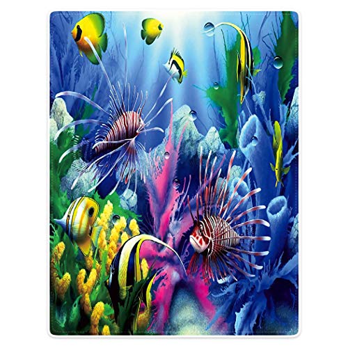 HommomH Fish Blanket 60"x80" Colorful Ocean Animals Soft Fluffy Fleece Throw for Sofa Bed