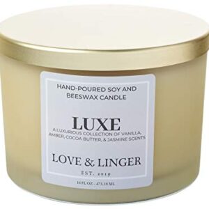 Luxury Candle | Luxe Candles | Soy & Beeswax Candles for Home | 16 oz. Large Jar 3 Wick Candle | Unique Candles | Candle Gift for Women | Bridesmaid Candle Gift