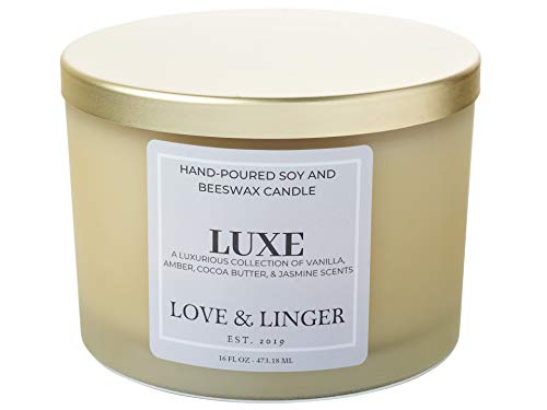 Luxury Candle | Luxe Candles | Soy & Beeswax Candles for Home | 16 oz. Large Jar 3 Wick Candle | Unique Candles | Candle Gift for Women | Bridesmaid Candle Gift