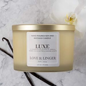 Luxury Candle | Luxe Candles | Soy & Beeswax Candles for Home | 16 oz. Large Jar 3 Wick Candle | Unique Candles | Candle Gift for Women | Bridesmaid Candle Gift