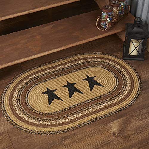 VHC Brands Kettle Grove Jute Stencil Star Oval Rug 24x36 Country Braided Flooring, Caramel Brown