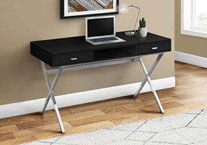 monarch specialties laptop table with drawers and open shelf computer, writing desk, metal sturdy, 48" l, black/chrome legs