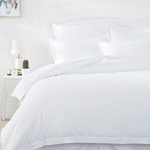 AmazonBasics Lightweight Super Soft Easy Care Microfiber Bed Sheet Set with 16" Deep Pockets - Full, Bright White & Light-Weight Microfiber Duvet Cover Set with Snap Buttons - Full/Queen, Bright White