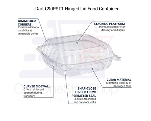 9 Inches Clamshell Plastic Clear Hinged Food Storage Containers 8.3x8.5x2.8 - Pack of 200