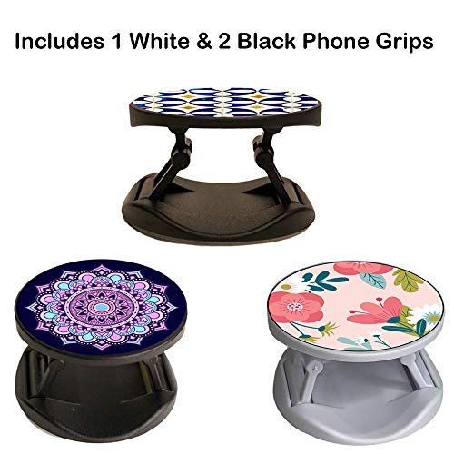 3 Phone Grips with 30 Swappable Designs - Use Any of The 30 Designs and Swap Them Whenever - Accessories for Phone, Or Tablet. Extendable Holder, Stand, Grip