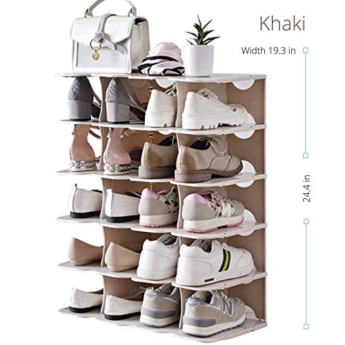 SHOEWAY 6-Tier Shoe Organizer Rack, Stackable and Adjustable Multi-Function Space-Saving Shoe Storage Shelf, Ideal for Entryway Hallway Closet Cabinet Walkway Bill Living Room Corridor Balcony [Khaki]