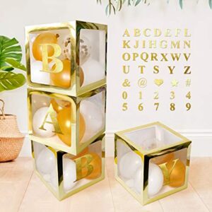 4 pcs gold transparent balloons boxes with 30 letters 10 numbers 5 symbols, uniideco neutral gender reveal oh baby shower decorations abc blocks sign, bridal wedding shower birthday party supplies