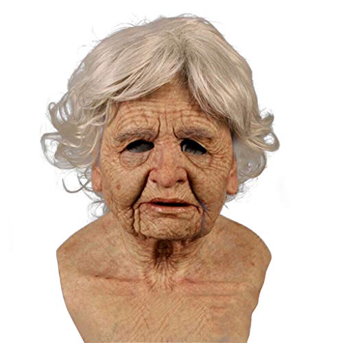 XINDEEK Halloween Old Woman Mask,Old Lady Halloween Silicone Headgear Performance Prop Party Latex Full Head Mask
