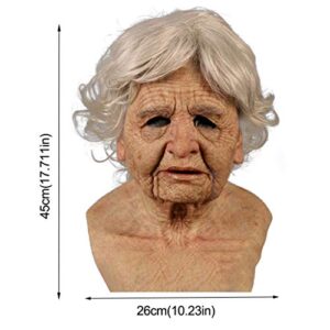 XINDEEK Halloween Old Woman Mask,Old Lady Halloween Silicone Headgear Performance Prop Party Latex Full Head Mask