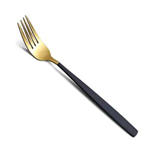 dinner forks 6 pieces black and gold plating, homquen sturdy stainless steel 7.8" modern design forks set, table fork, salad fork with smooth edge dishwasher safe