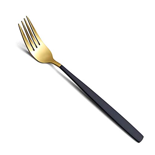 Dinner Forks 6 Pieces Black And Gold Plating, Homquen Sturdy Stainless Steel 7.8" Modern Design Forks Set, Table Fork, Salad Fork With Smooth Edge Dishwasher Safe
