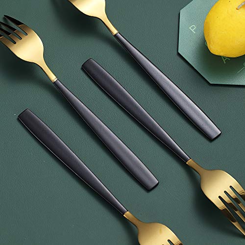 Dinner Forks 6 Pieces Black And Gold Plating, Homquen Sturdy Stainless Steel 7.8" Modern Design Forks Set, Table Fork, Salad Fork With Smooth Edge Dishwasher Safe