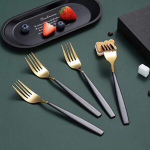 Dinner Forks 6 Pieces Black And Gold Plating, Homquen Sturdy Stainless Steel 7.8" Modern Design Forks Set, Table Fork, Salad Fork With Smooth Edge Dishwasher Safe