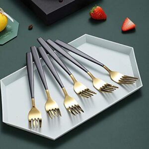 Dinner Forks 6 Pieces Black And Gold Plating, Homquen Sturdy Stainless Steel 7.8" Modern Design Forks Set, Table Fork, Salad Fork With Smooth Edge Dishwasher Safe