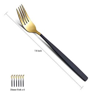 Dinner Forks 6 Pieces Black And Gold Plating, Homquen Sturdy Stainless Steel 7.8" Modern Design Forks Set, Table Fork, Salad Fork With Smooth Edge Dishwasher Safe