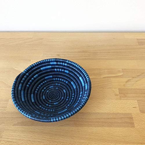 Small African Basket: Ramba/Rwanda Basket/Woven Bowl/Sisal & Sweetgrass Basket/Blues