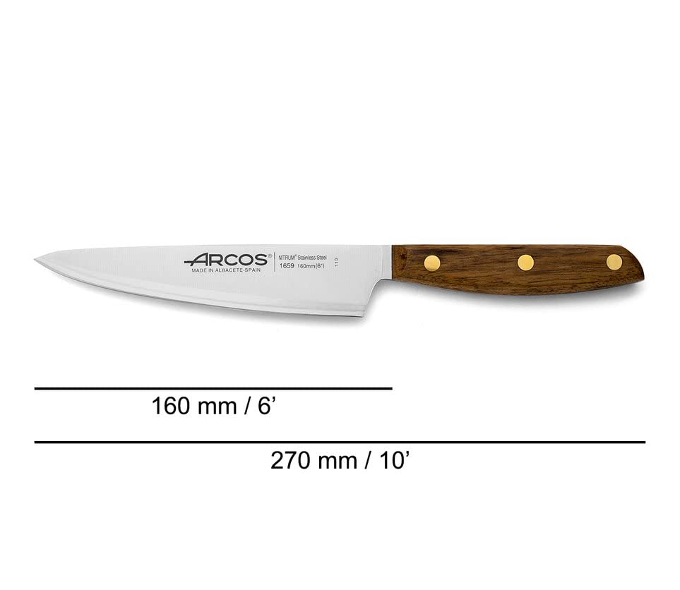 ARCOS Kitchen Knife 6 Inch Stainless Steel. Professional Kitchen Knife for Cooking. Ovengkol Wood Handle 100% natural FSC and 160 mm Blade. Series Nordika