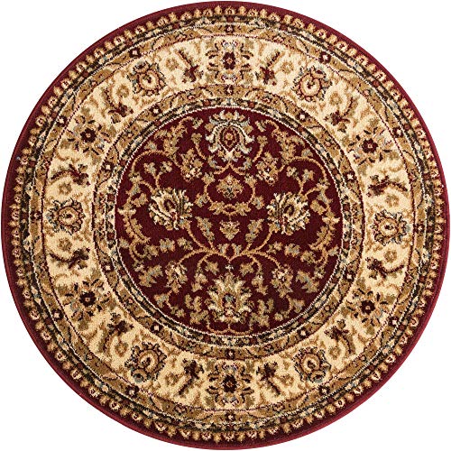 Unique Loom Voyage Collection Traditional Oriental Classic Intricate Design Area Rug (3' 3 x 3' 3 Round, Red/Gold)