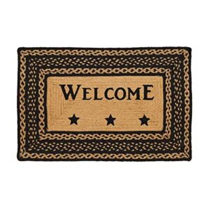 vhc brands farmhouse jute rectangular stencil stars rug with welcome stencil 20x30 country braided flooring, country black and tan