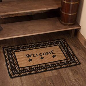 VHC Brands Farmhouse Jute Rectangular Stencil Stars Rug with Welcome Stencil 20x30 Country Braided Flooring, Country Black and Tan