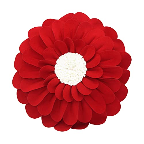 CONTEMPO LIFESTYLES Decorative Flower Pillows – 3D Happy Daisy Flower Throw Pillow - Design Patented – Couch & Bed Flower-Shaped Pillow – Soft & Cozy (14" Flower, 13" Pillow with Insert, Red/Ivory)