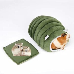 fouua guinea pig bed, hedgehog hamster hideout warm house with bed mat, cotton caterpillar shape small animals habitat supplies for chinchilla, hamster, sugar glider, squirrel, bearded drago