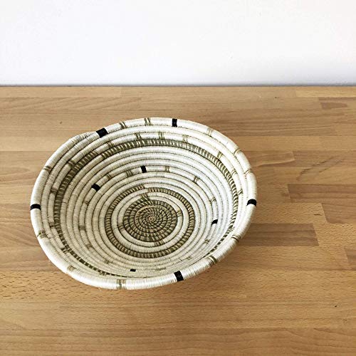 African Basket- Kanama/Rwanda Basket/Woven Bowl/Sisal & Sweetgrass Basket/White, Black, Sweetgrass