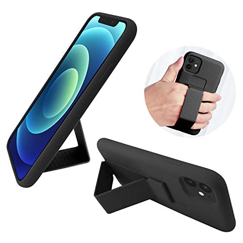 LAUDTEC Silicone Kickstand Case Compatible with iPhone 11 case Vertical and Horizontal Stand Hand Strap Metal Kickstand, Flexible Soft Liquid Silicone Stand Case for iPhone 11(Black)