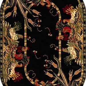 Unique Loom Barnyard Collection French Country Inspired Cottage Rooster Design Area Rug (5' 0 x 8' 0 Oval, Black/Ivory)