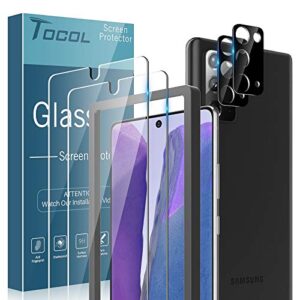 tocol 4 pack fit for samsung galaxy note 20 5g (not for ultra)- 2 pack tempered glass screen protector and 2 pack tempered glass camera lens protector bubble free case friendly 9h hardness