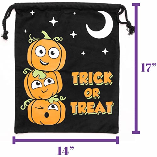 Halloween Trick or Treat Candy Bags | Washable Canvas Tote Bag | Drawstring Bag for Halloween Candy |Cauldron & Haunted House Bags