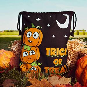 Halloween Trick or Treat Candy Bags | Washable Canvas Tote Bag | Drawstring Bag for Halloween Candy |Cauldron & Haunted House Bags