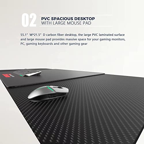 VITESSE Ergonomic Gaming Desk 55 Inch, Z Shaped Office PC Computer Desk with Mouse Pad, Gamer Tables with Gaming Handle Rack, Cup Holder Headphone Hook