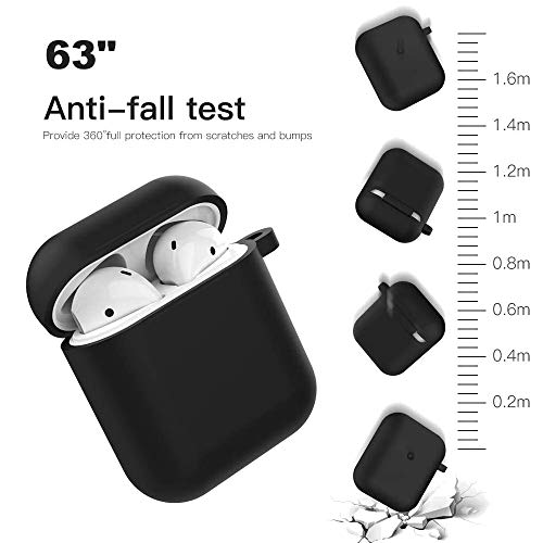 ZOSTLAND Wireless Earphone Case,Rabbit Fur Ball Wool Charm Keychain Thick Soft Portable Ring Silicone Shockproof Protective Cover Box Compatible with Apple AirPods 2&1 Charge Station (Black)