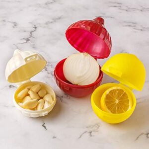 Crystalia Vegetable Storage Containers for Refrigerator Set of 3, Onion Storage, Garlic Keeper, Lemon Saver, Produce Saver Set, BPA Free