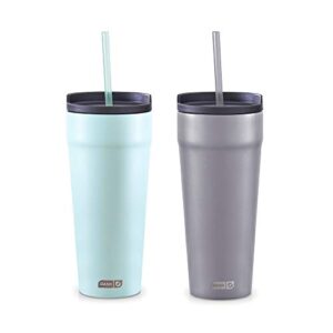 dash 20oz tumbler with spill-proof lid and straw, stainless steel vacuum insulated coffee tumbler cup, double wall powder coated travel mug (pack of 2) - grey/aqua