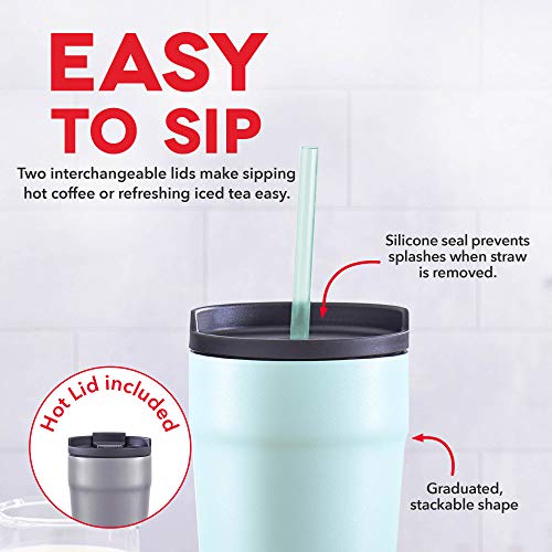 DASH 20oz Tumbler with Spill-Proof Lid and Straw, Stainless Steel Vacuum Insulated Coffee Tumbler Cup, Double Wall Powder Coated Travel Mug (Pack of 2) - Grey/Aqua