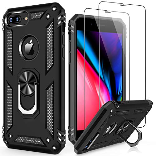 LUMARKE iPhone 8 Plus Case,iPhone 7 Plus Case with Sreen Protector,Pass 16ft Drop Test Military Grade Cover Cover with Magnetic Kickstand Protective Phone Case for iPhone 8 Plus/7 Plus/6 Plus Black