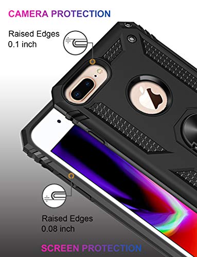 LUMARKE iPhone 8 Plus Case,iPhone 7 Plus Case with Sreen Protector,Pass 16ft Drop Test Military Grade Cover Cover with Magnetic Kickstand Protective Phone Case for iPhone 8 Plus/7 Plus/6 Plus Black