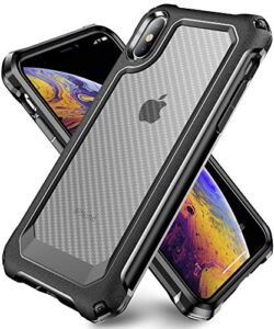 supbec iphone x case, iphone xs case with [ screen protector tempered glass x2pack] protective phone cover with silicone pc+tpu shockproof rubber heavy duty case for iphone x/iphone xs-clear black