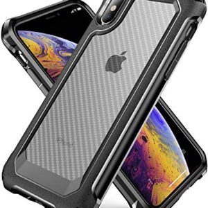 SUPBEC iPhone X Case, iPhone Xs Case with [ Screen Protector Tempered Glass x2Pack] Protective Phone Cover with Silicone PC+TPU Shockproof Rubber Heavy Duty Case for iPhone X/iPhone Xs-Clear Black