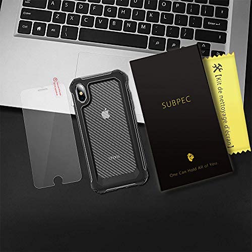SUPBEC iPhone X Case, iPhone Xs Case with [ Screen Protector Tempered Glass x2Pack] Protective Phone Cover with Silicone PC+TPU Shockproof Rubber Heavy Duty Case for iPhone X/iPhone Xs-Clear Black