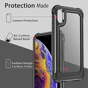 SUPBEC iPhone X Case, iPhone Xs Case with [ Screen Protector Tempered Glass x2Pack] Protective Phone Cover with Silicone PC+TPU Shockproof Rubber Heavy Duty Case for iPhone X/iPhone Xs-Clear Black