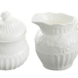 FUYU Relief White Ceramic Creamer and Sugar Bowl Set Coffee Serving Set Cream Pitcher