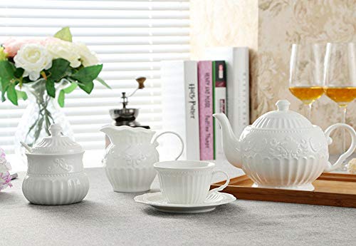 FUYU Relief White Ceramic Creamer and Sugar Bowl Set Coffee Serving Set Cream Pitcher